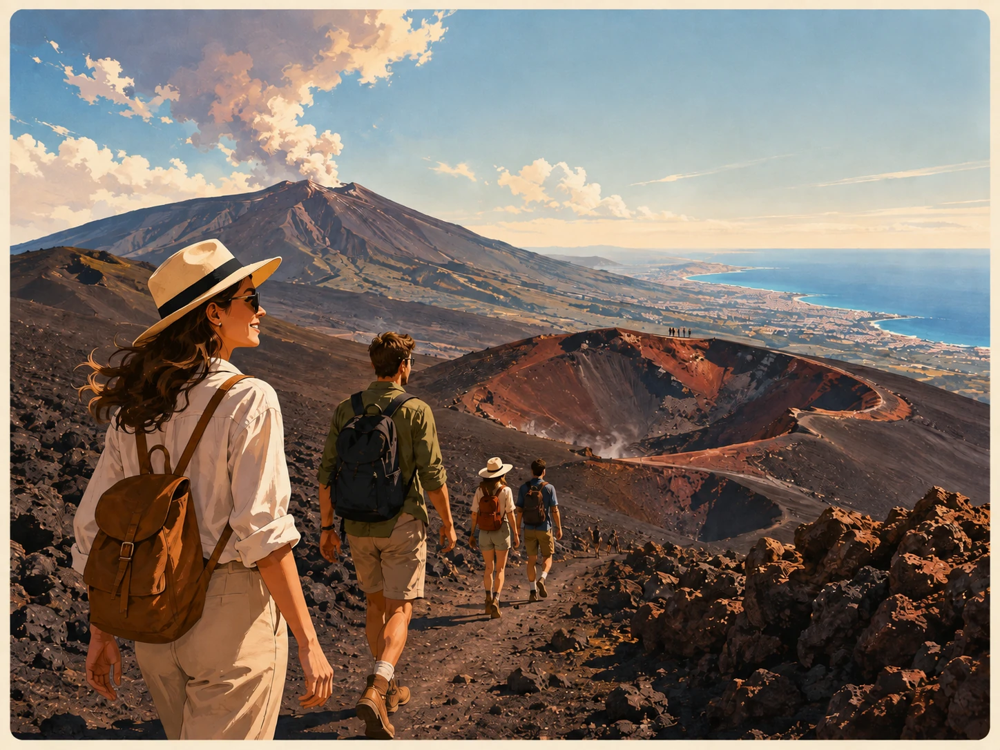 Hikers exploring the volcanic landscape of Mount Etna
