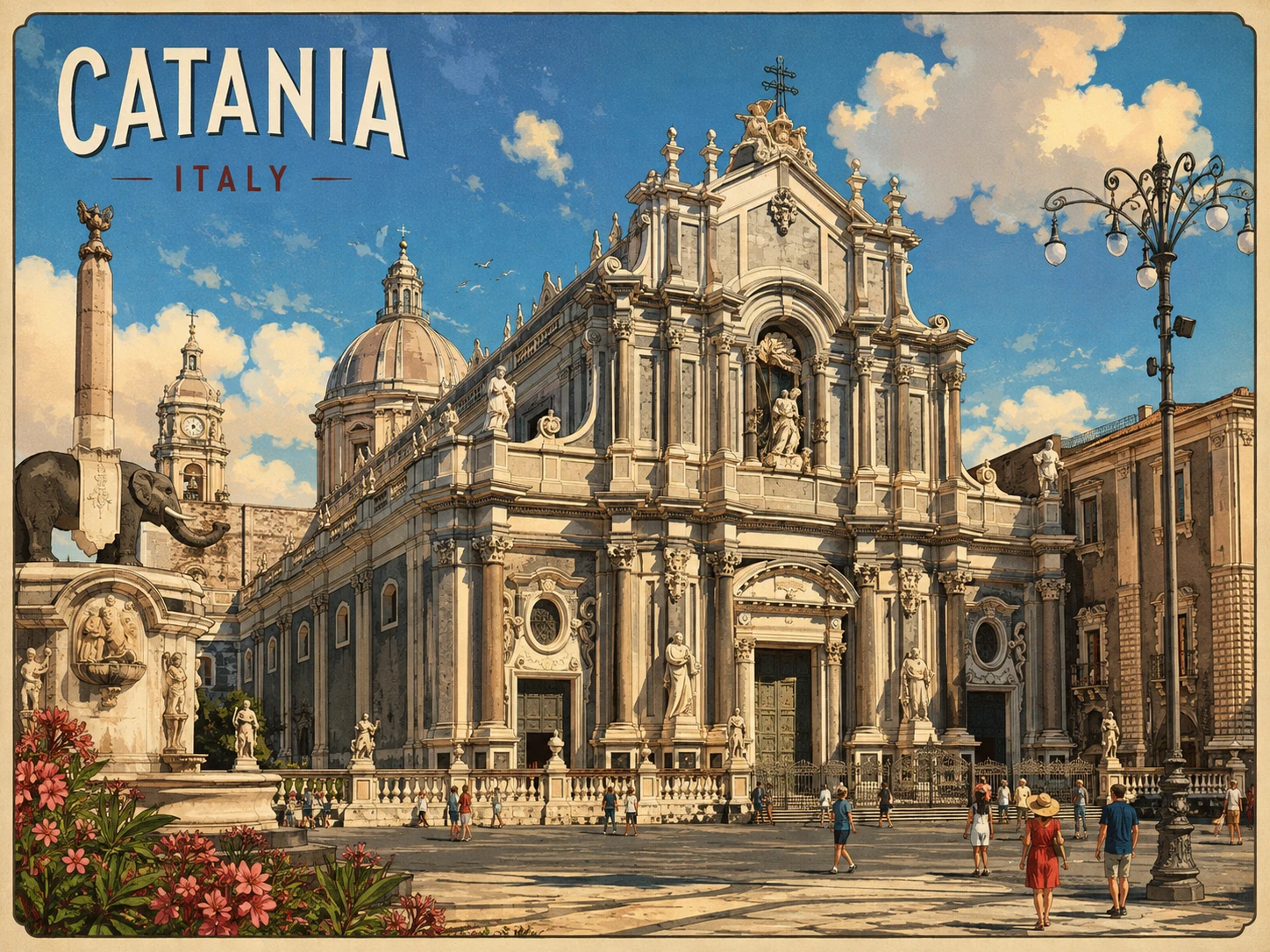 Baroque facade of Catania Cathedral in Sicily