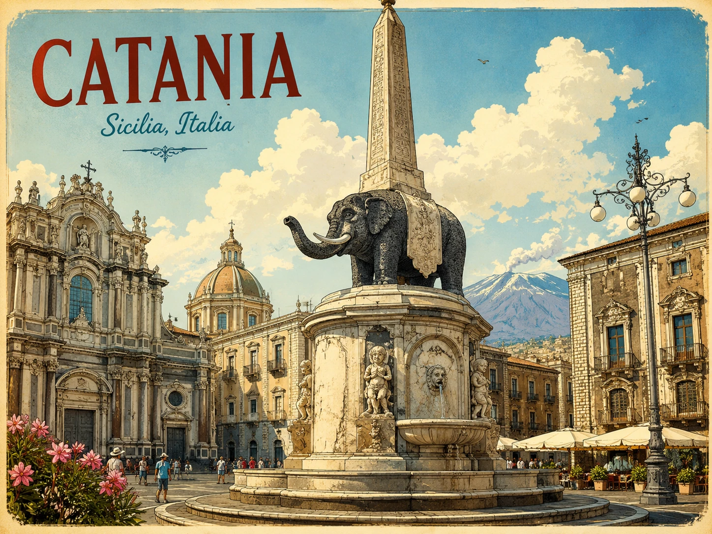 Elephant Fountain and obelisk in Piazza del Duomo in Catania