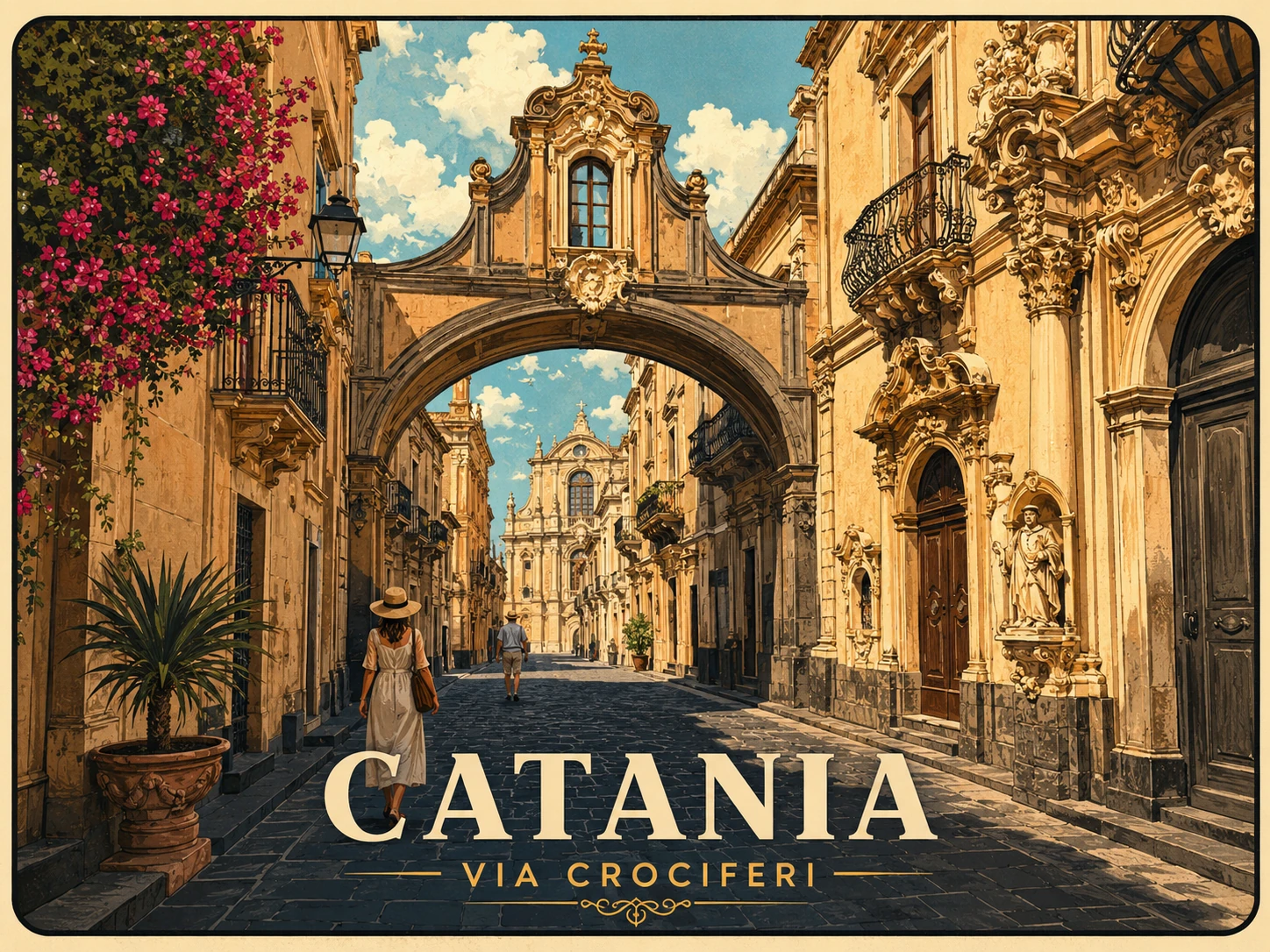 Baroque arch and churches along Via Crociferi in Catania