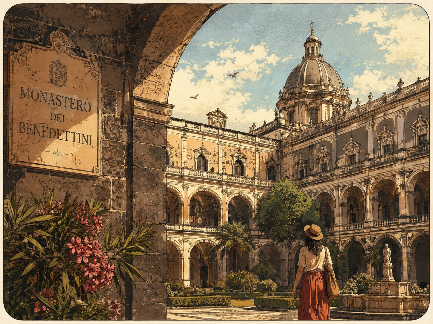Historic courtyard of the Benedictine Monastery in Catania