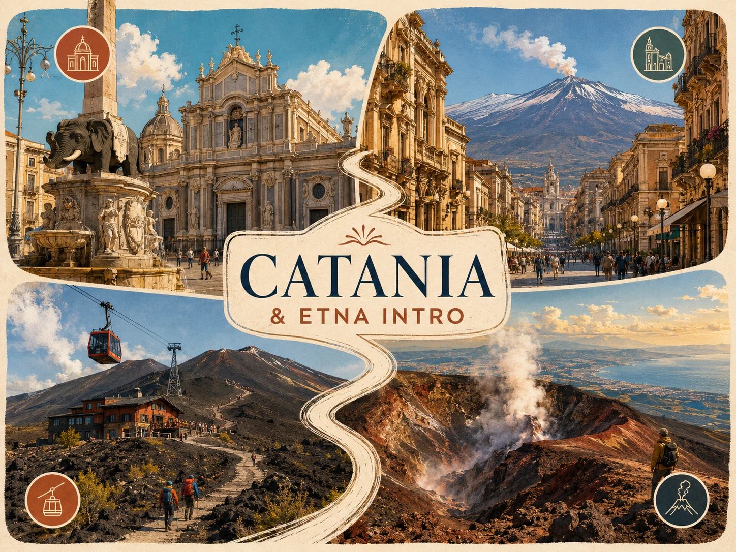 Illustrated route combining Catania and Mount Etna