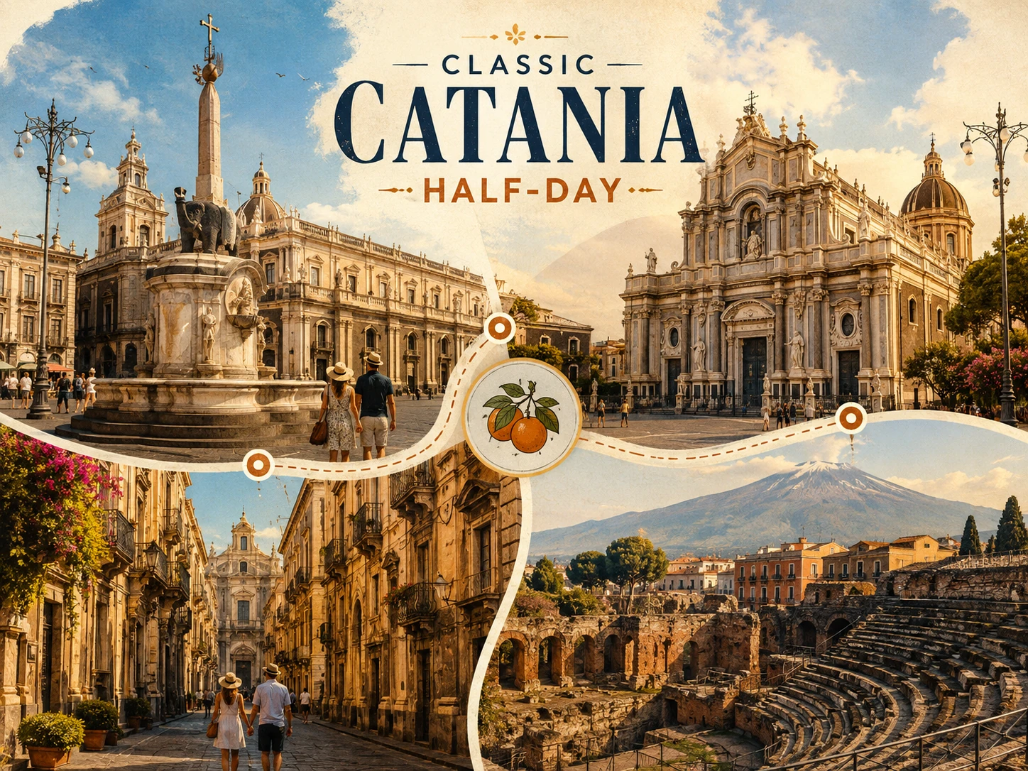 Illustrated classic half-day route through central Catania