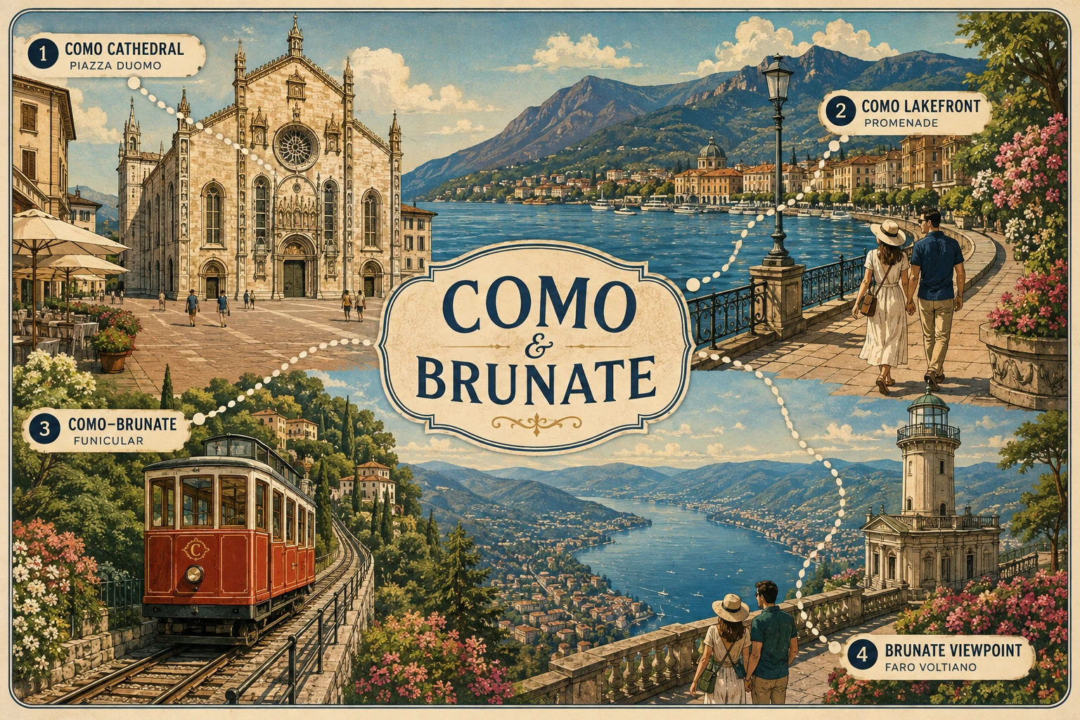 Como waterfront, Brunate funicular, and panoramic lake views