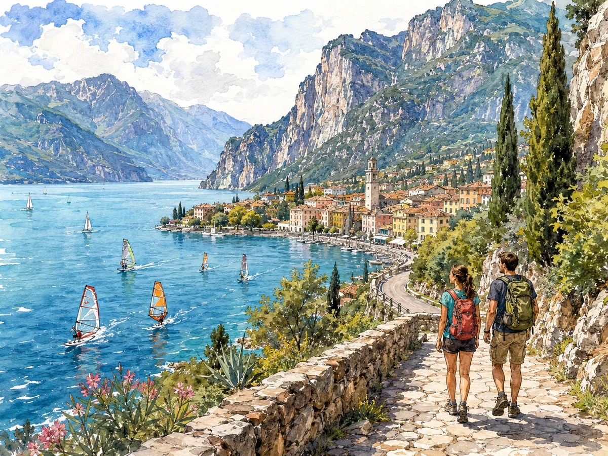 Illustration of an active northern Lake Garda route