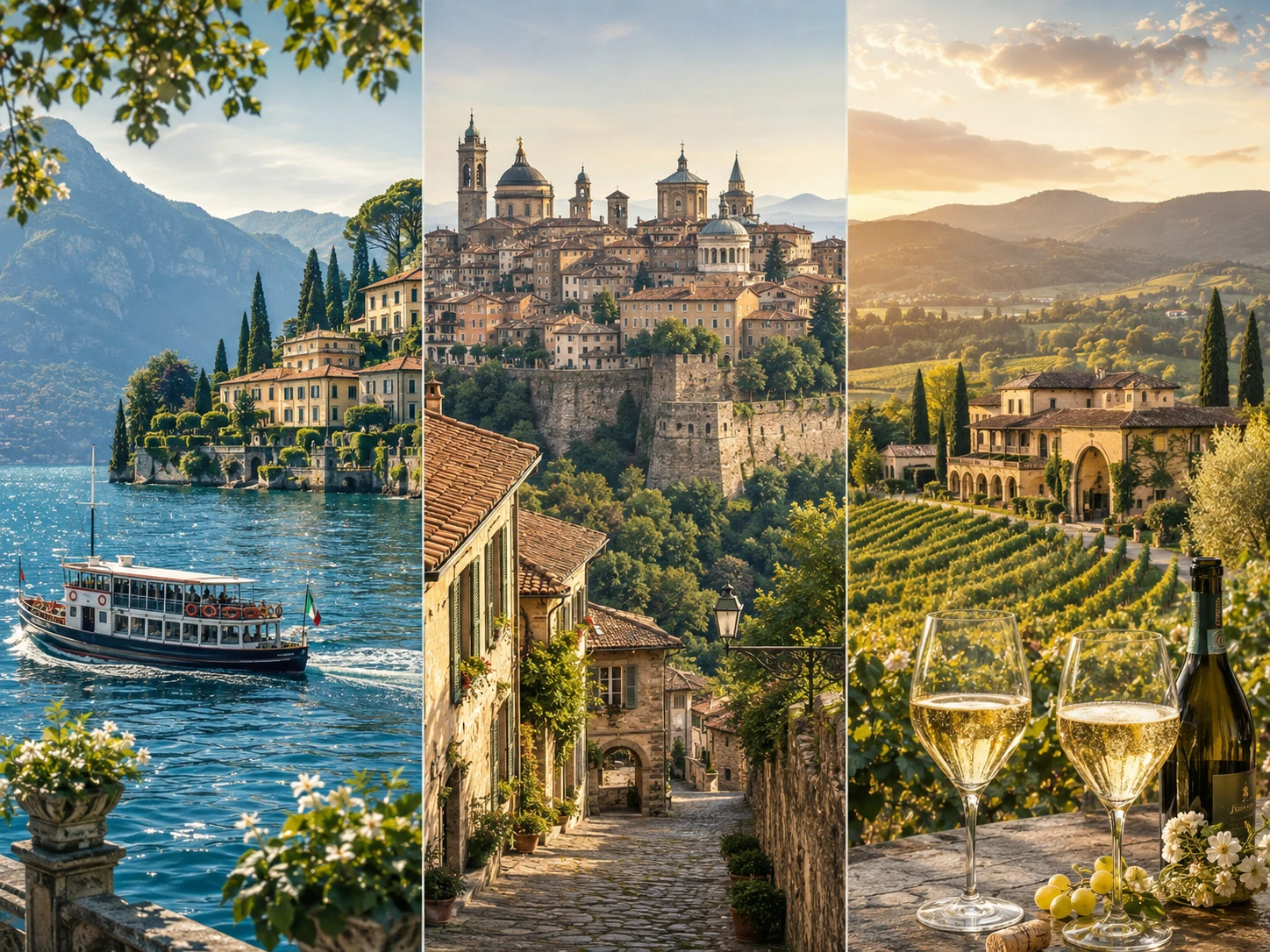 Lake Como, Bergamo and Franciacorta day-trip scenes
