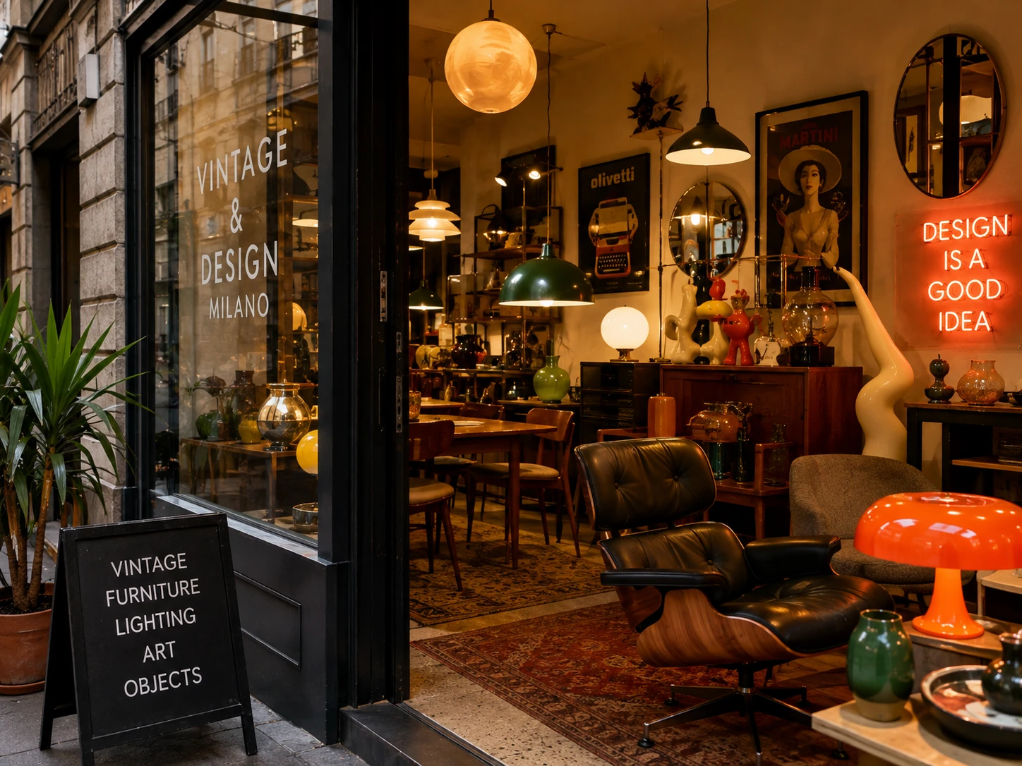 Vintage furniture and Italian design shop in Milan