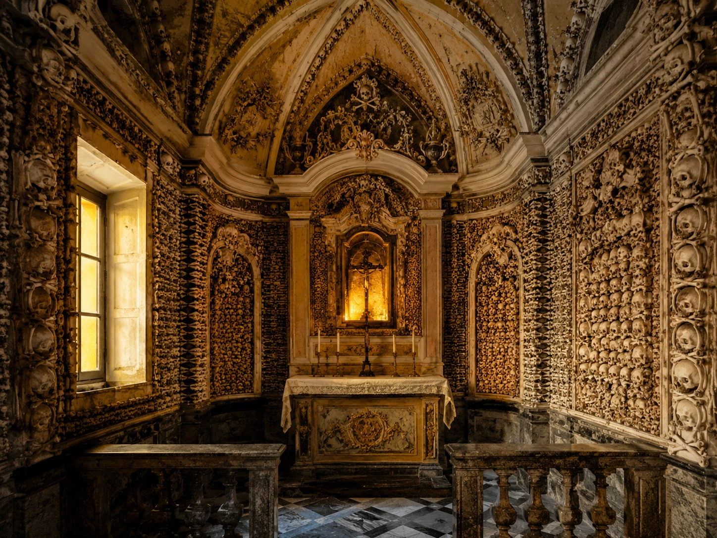 Bone-decorated chapel inside San Bernardino alle Ossa