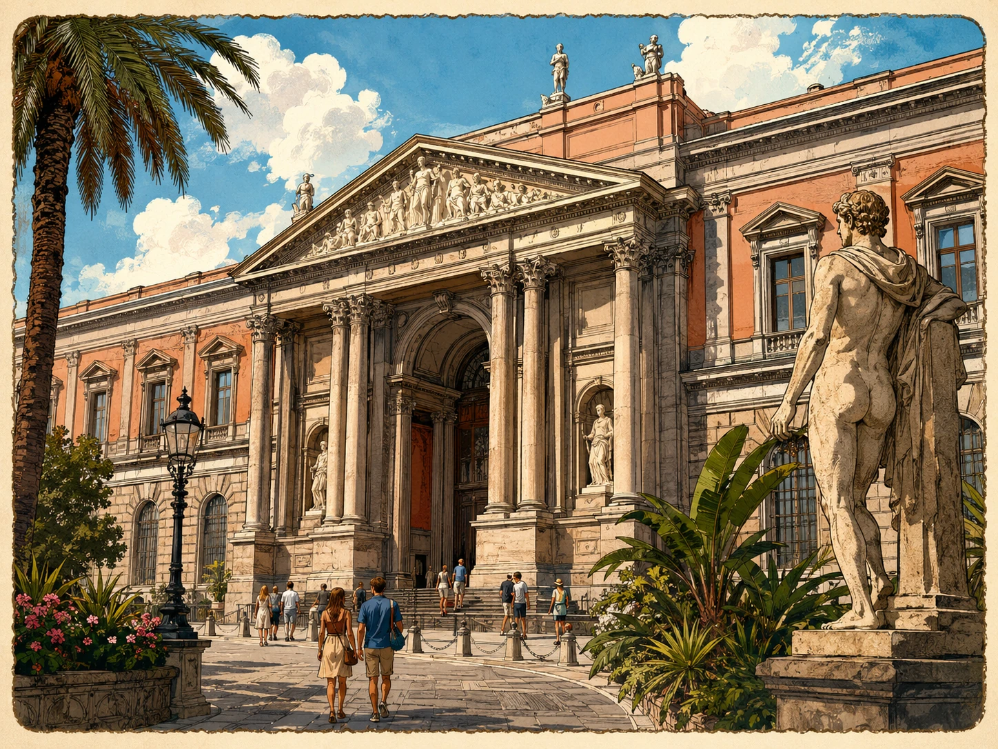 National Archaeological Museum of Naples in warm sunlight