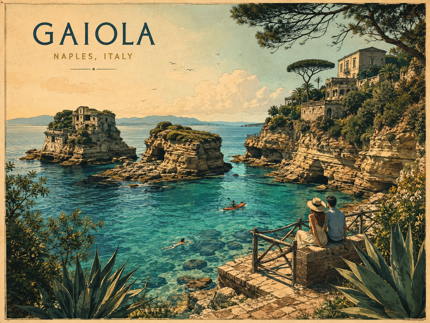 Turquoise water and rocky islets at Gaiola near Naples
