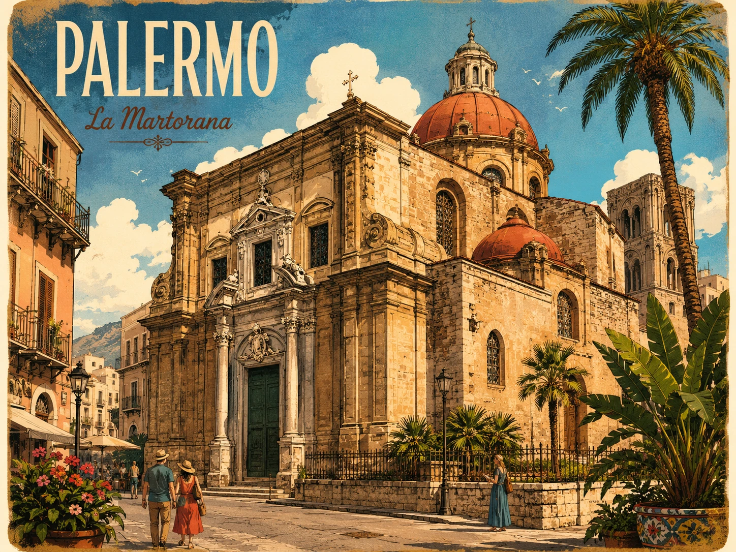 La Martorana church with its domes and historic stone façade in Palermo