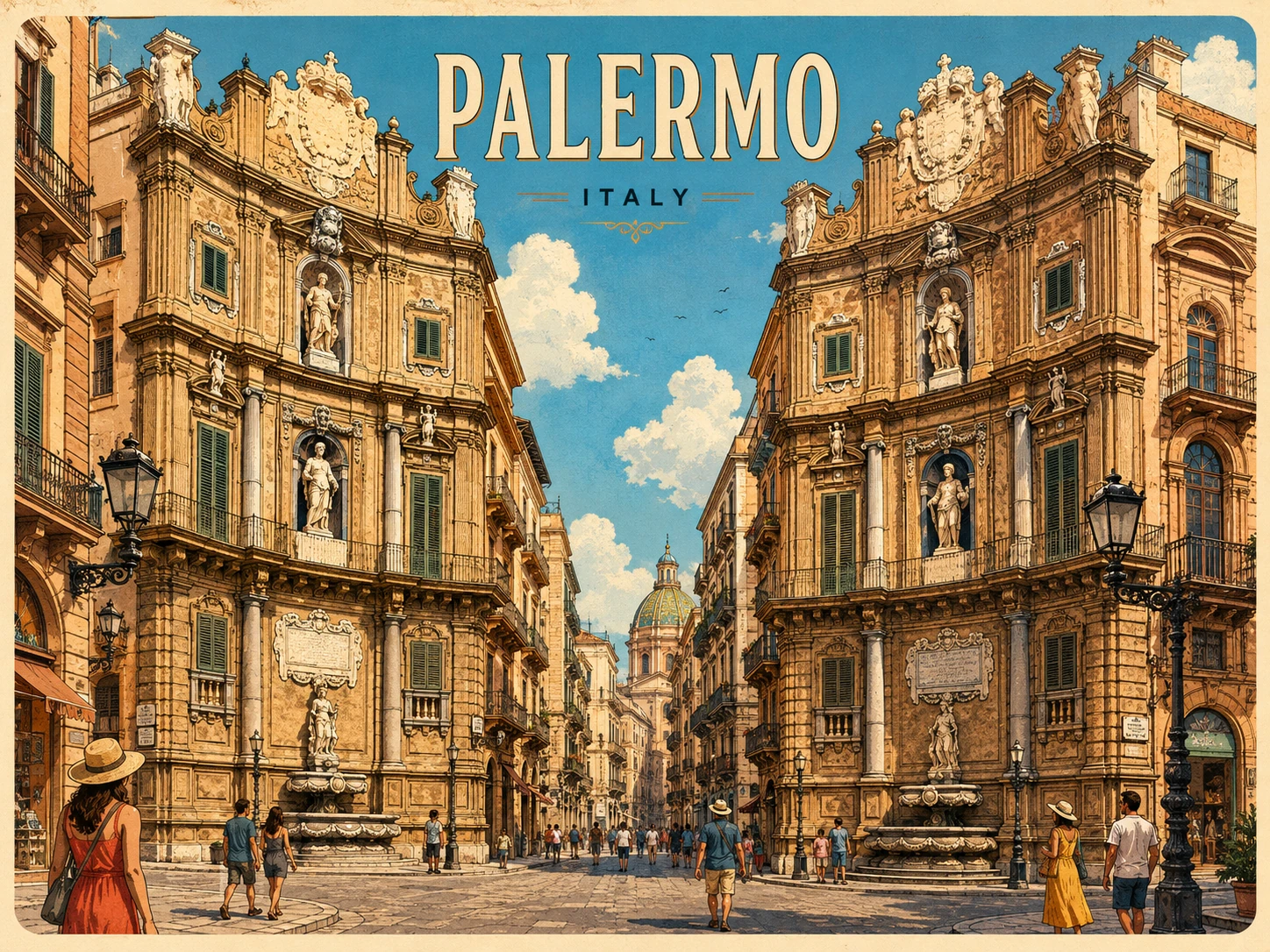 Baroque façades of Quattro Canti in Palermo