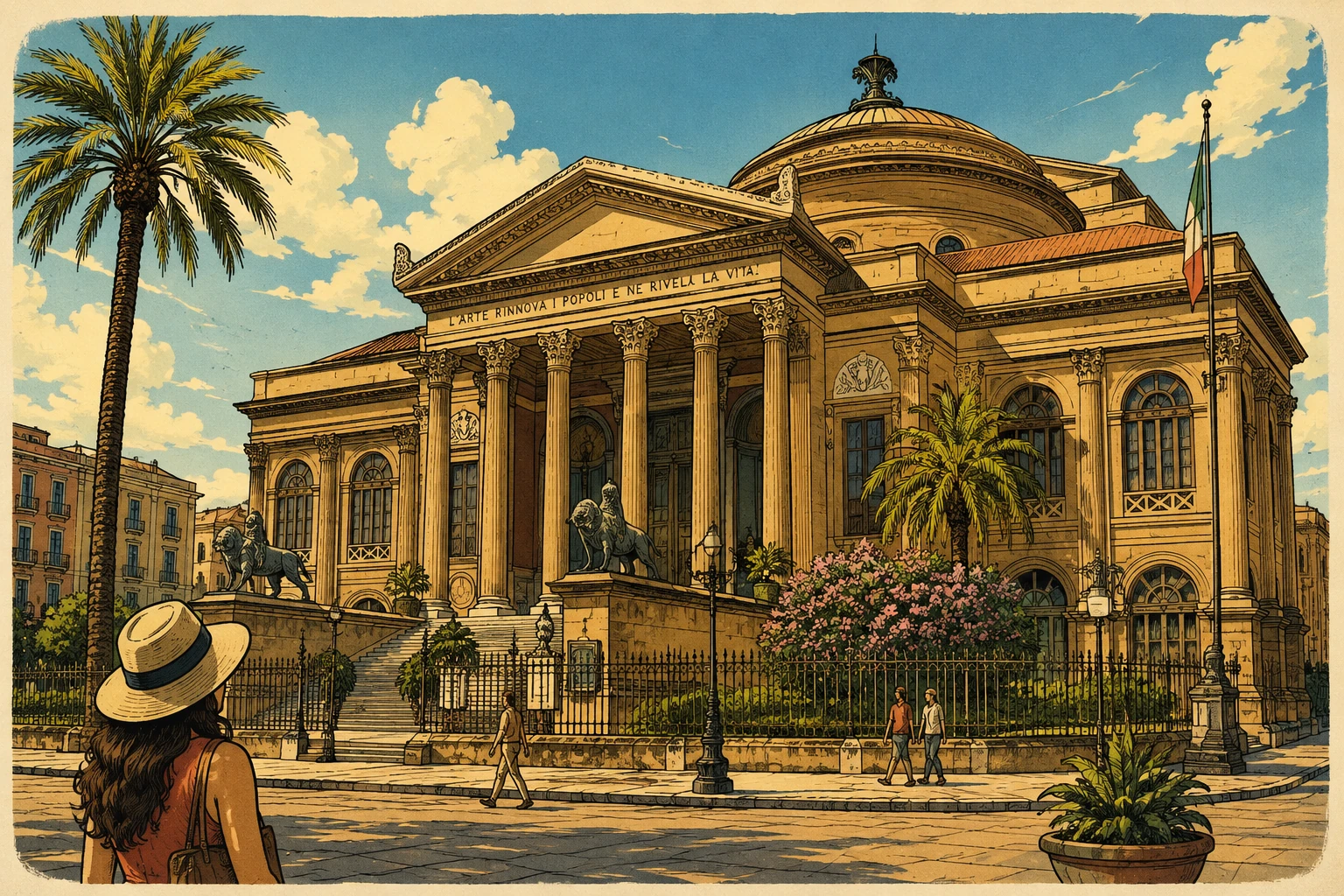 Grand neoclassical façade and staircase of Teatro Massimo in Palermo