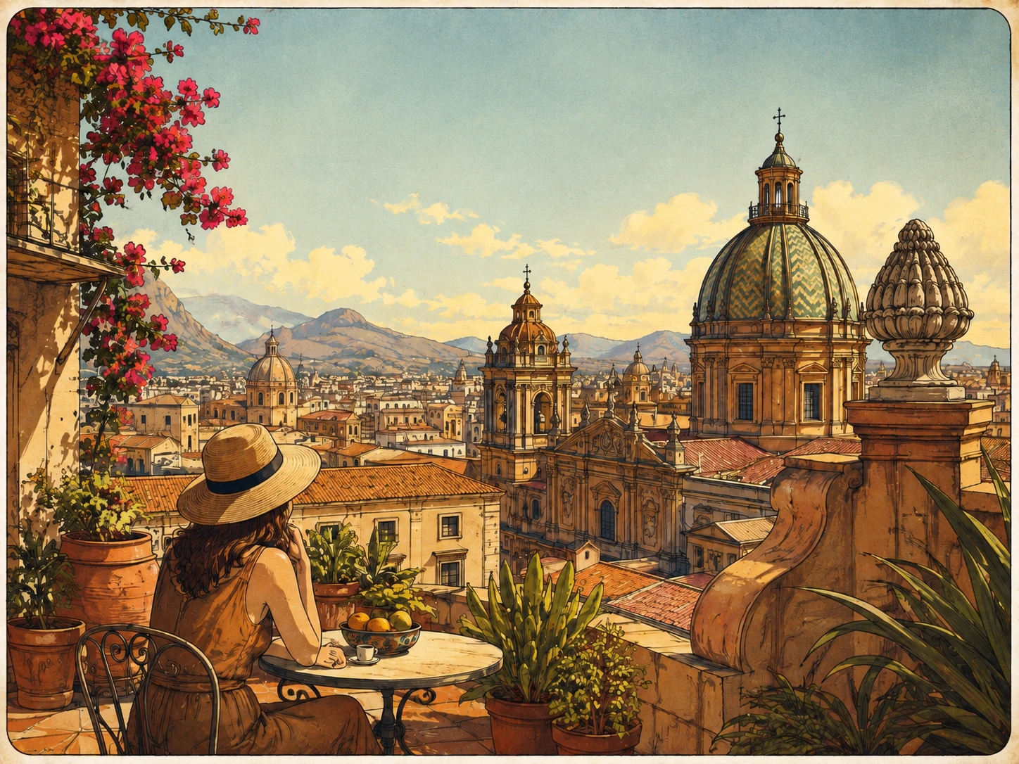 Panoramic view across Palermo from the Santa Caterina rooftops