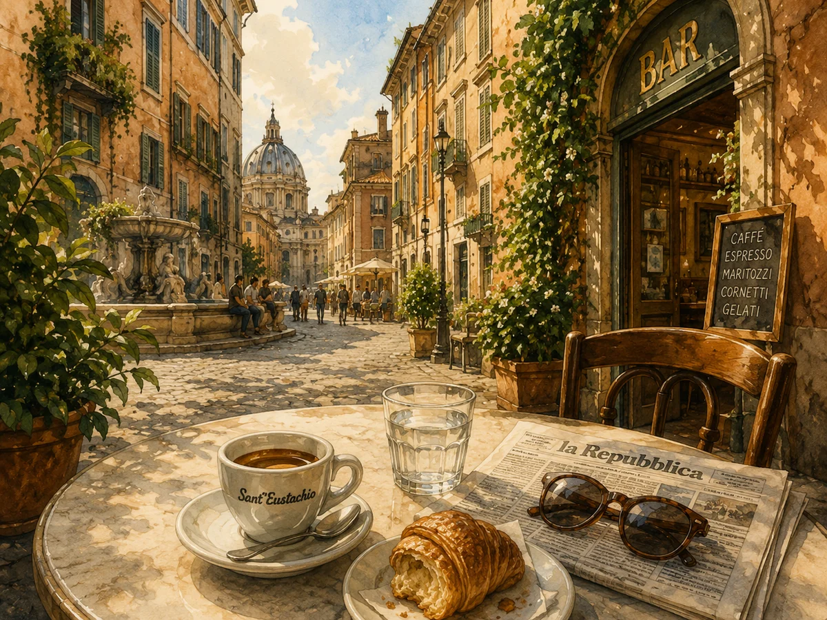 Illustration of espresso at a Roman café