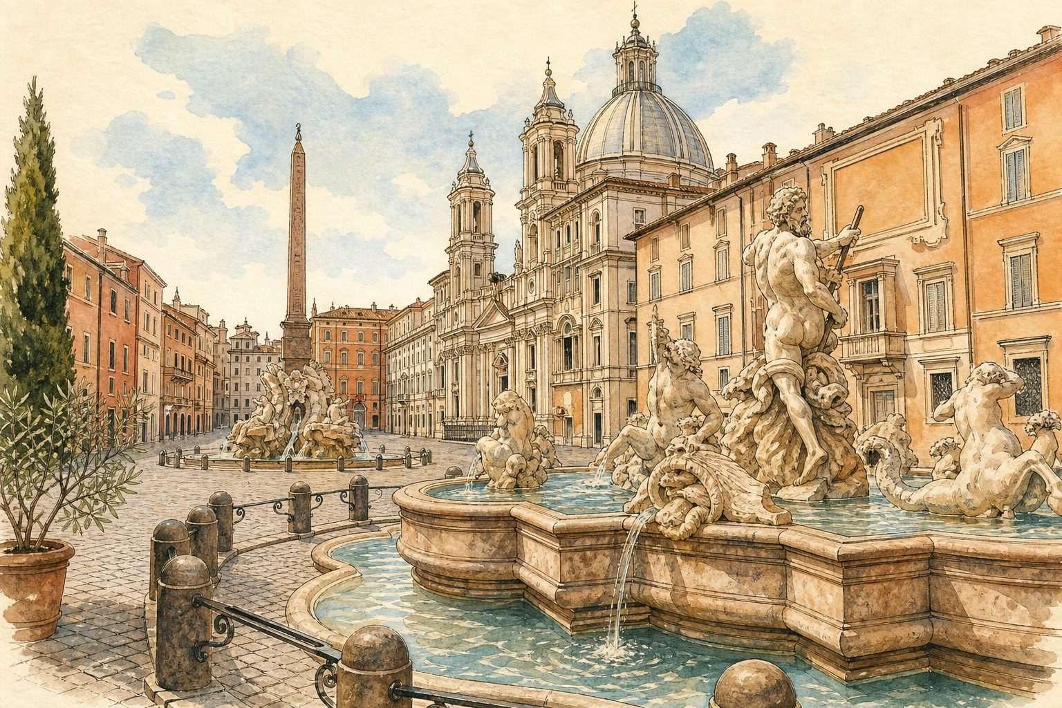 Illustration of Piazza Navona in Rome