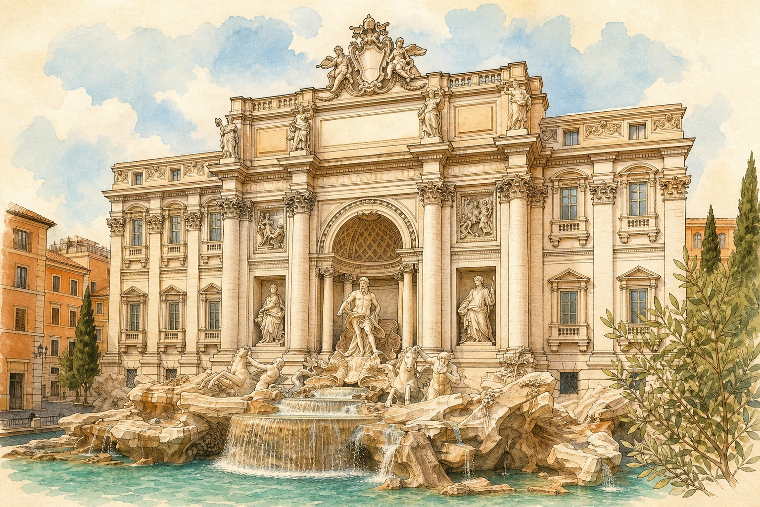 Illustration of the Trevi Fountain in Rome