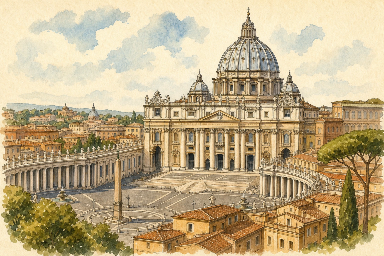 Illustration of Vatican City and St. Peter's Basilica in Rome