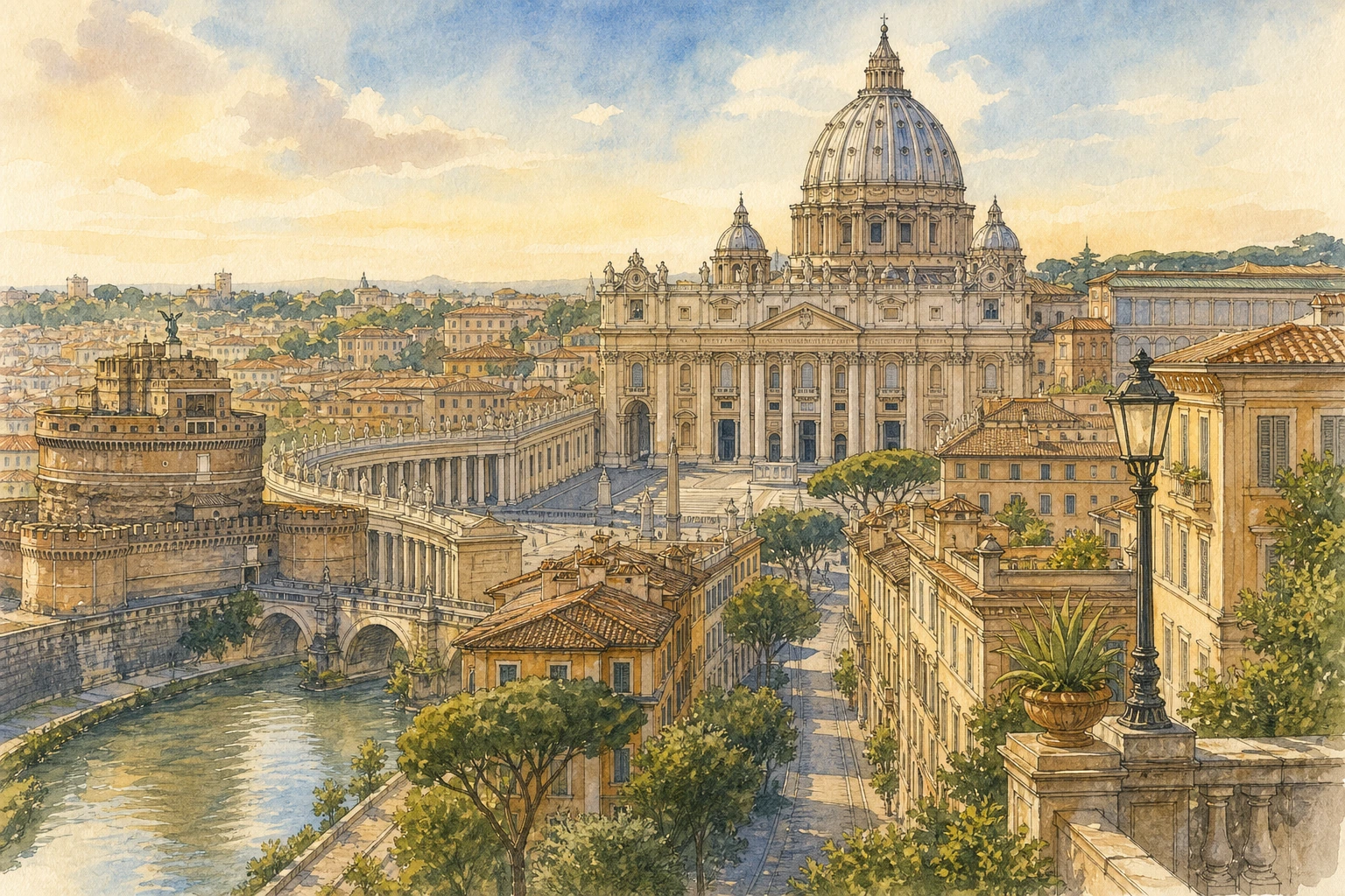 Illustration of a Vatican morning route in Rome