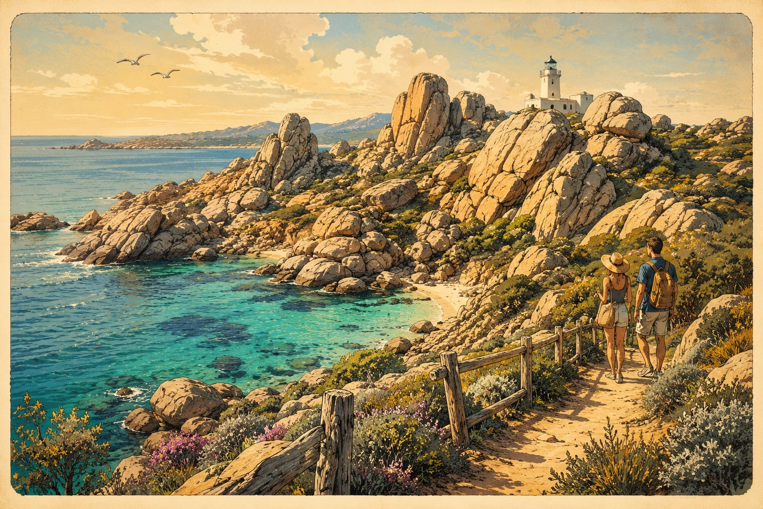 Granite rock formations, turquoise coves, and coastal walking paths at Capo Testa