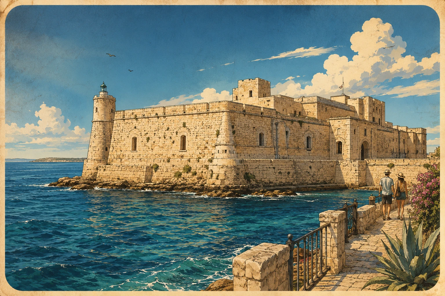 Illustration of Castello Maniace at the southern tip of Ortigia