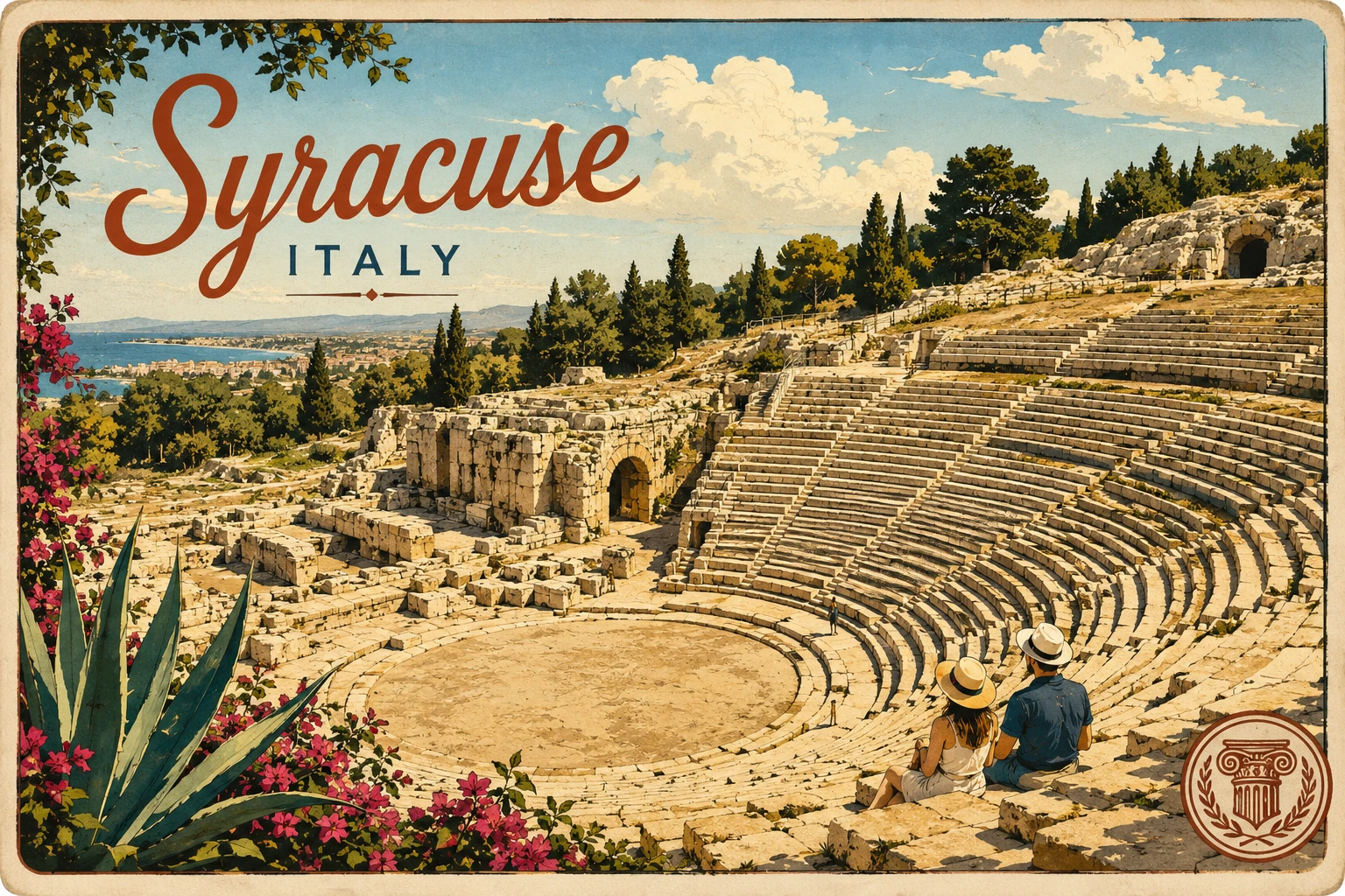 Illustration of the ancient Greek Theatre in Syracuse