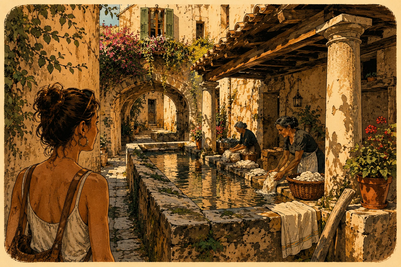 Illustration of the historic washhouse hidden beneath Ortigia