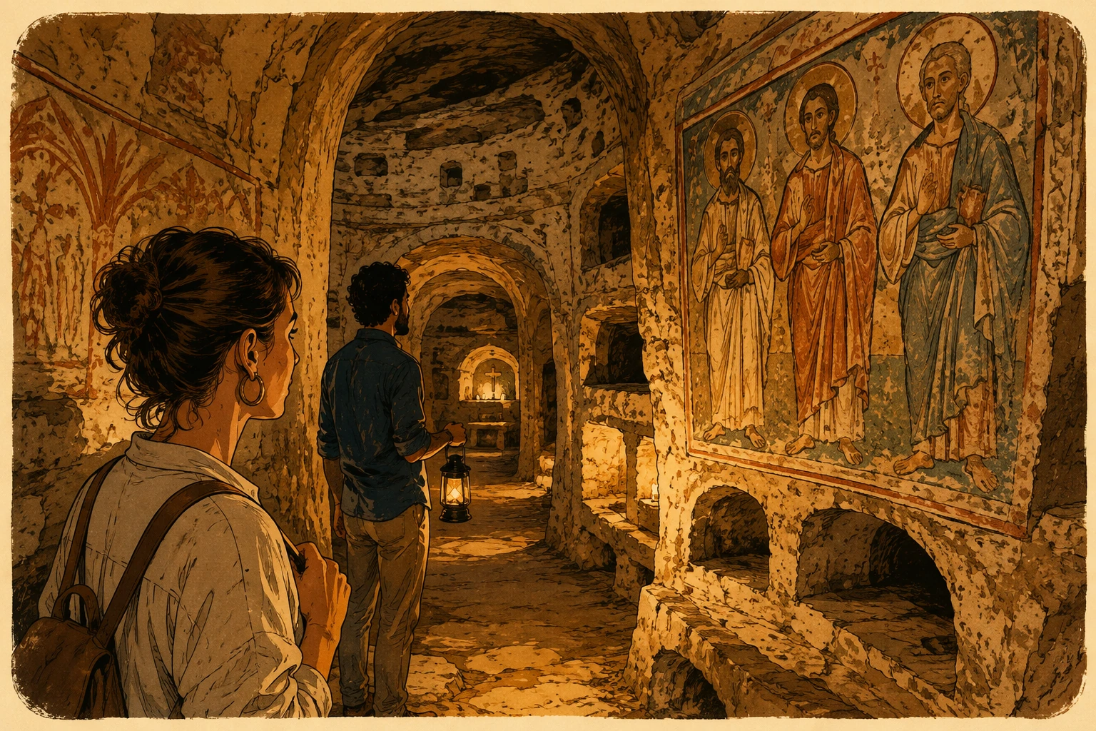 Illustration of the underground Catacombs of San Giovanni in Syracuse