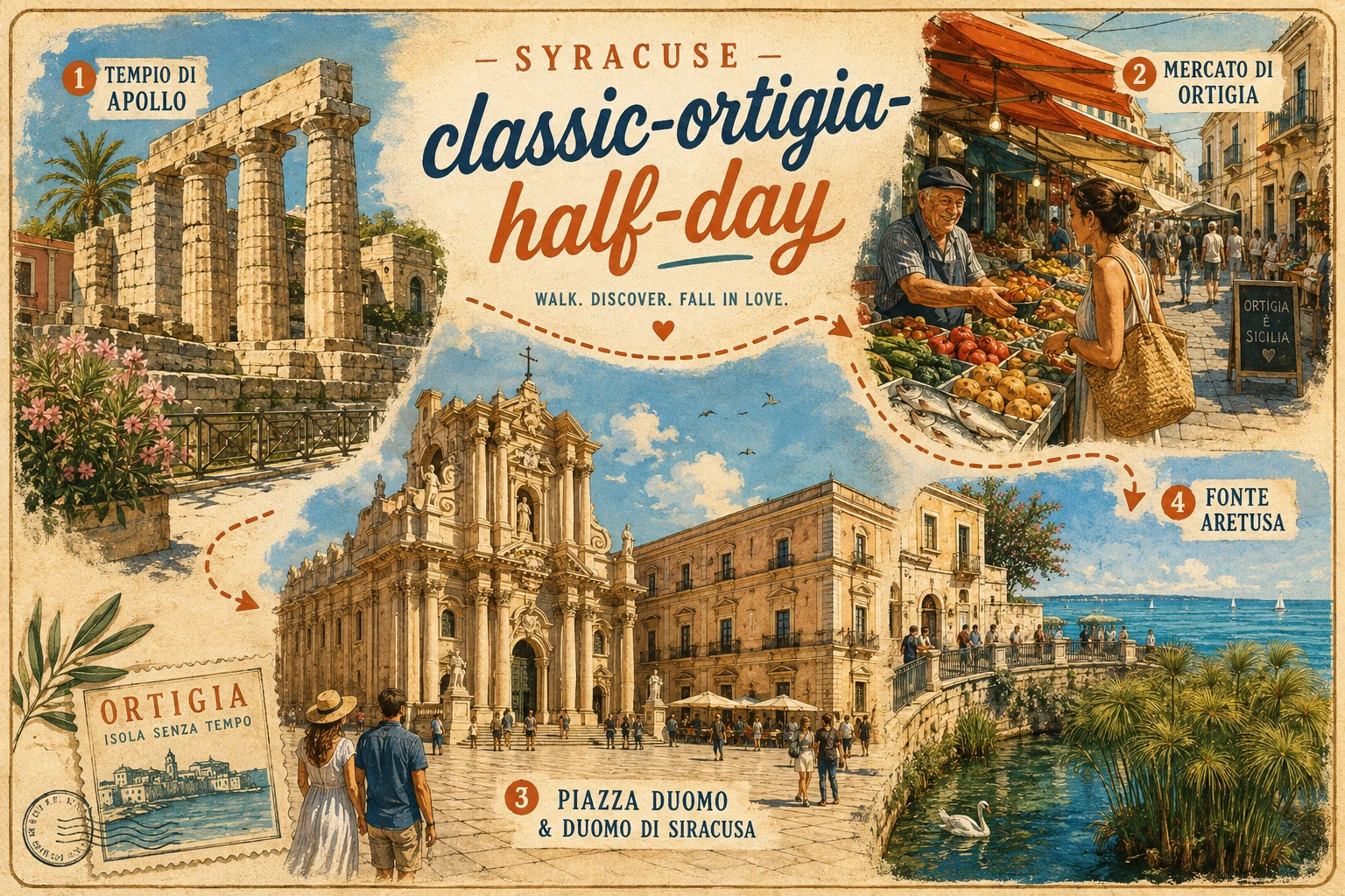 Illustrated classic half-day route through Ortigia