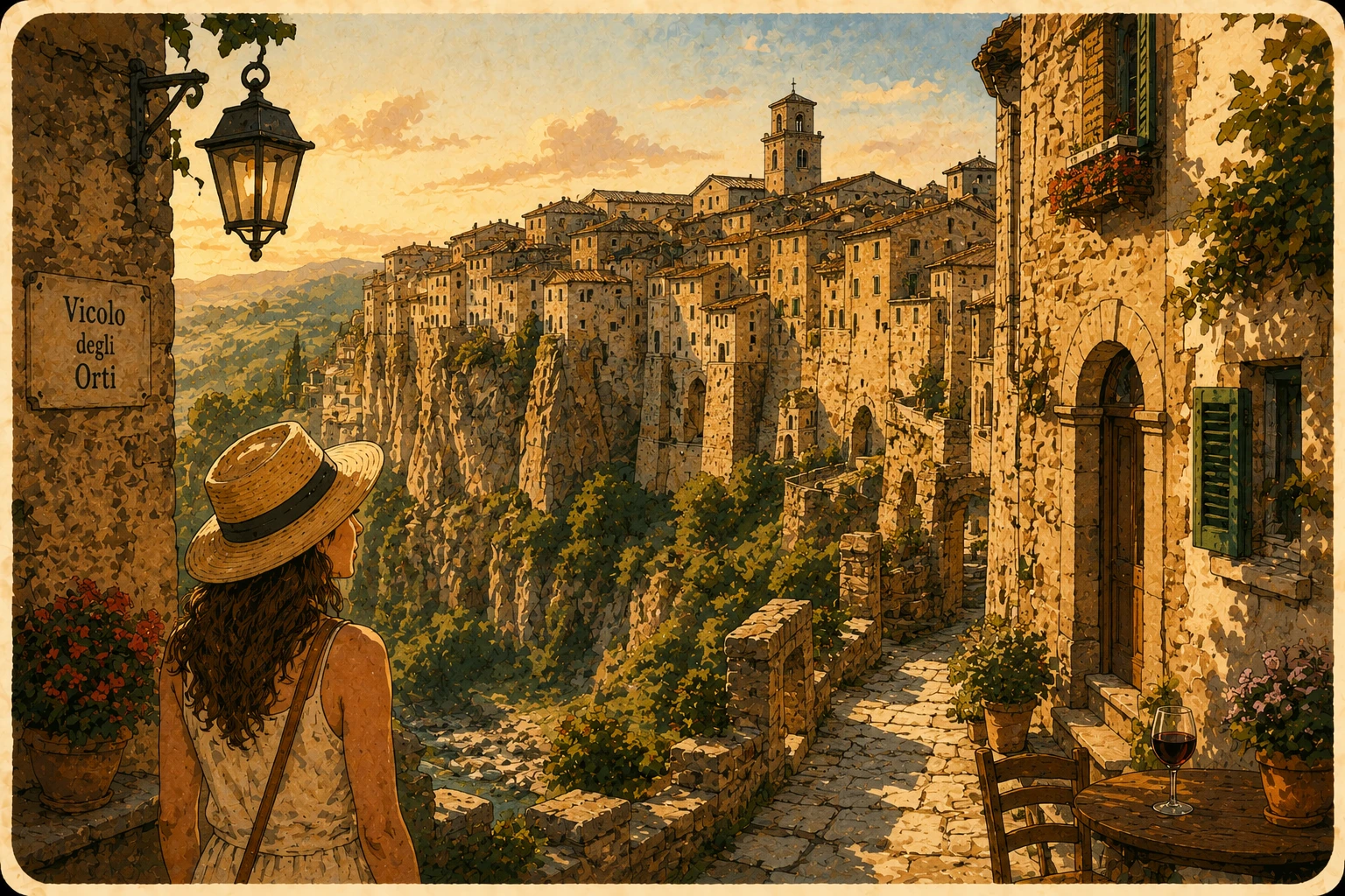 Complete Pitigliano travel infographic with cliffside town, historic lanes, Jewish quarter, Etruscan routes, food, and practical tips