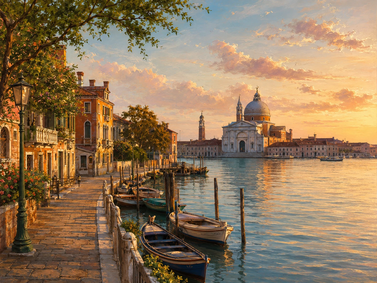 Peaceful Giudecca waterfront overlooking the Venetian lagoon